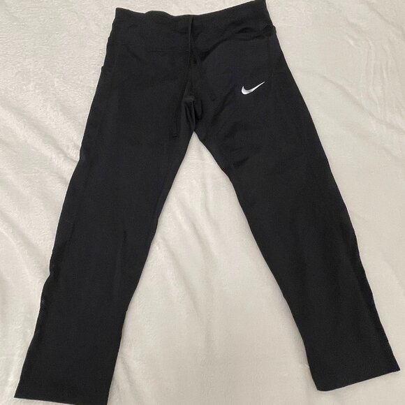 Nike Dri-Fit Pants Women Activewear Size XS Athletic Black Runner Jogger Strings - Picture 1 of 10